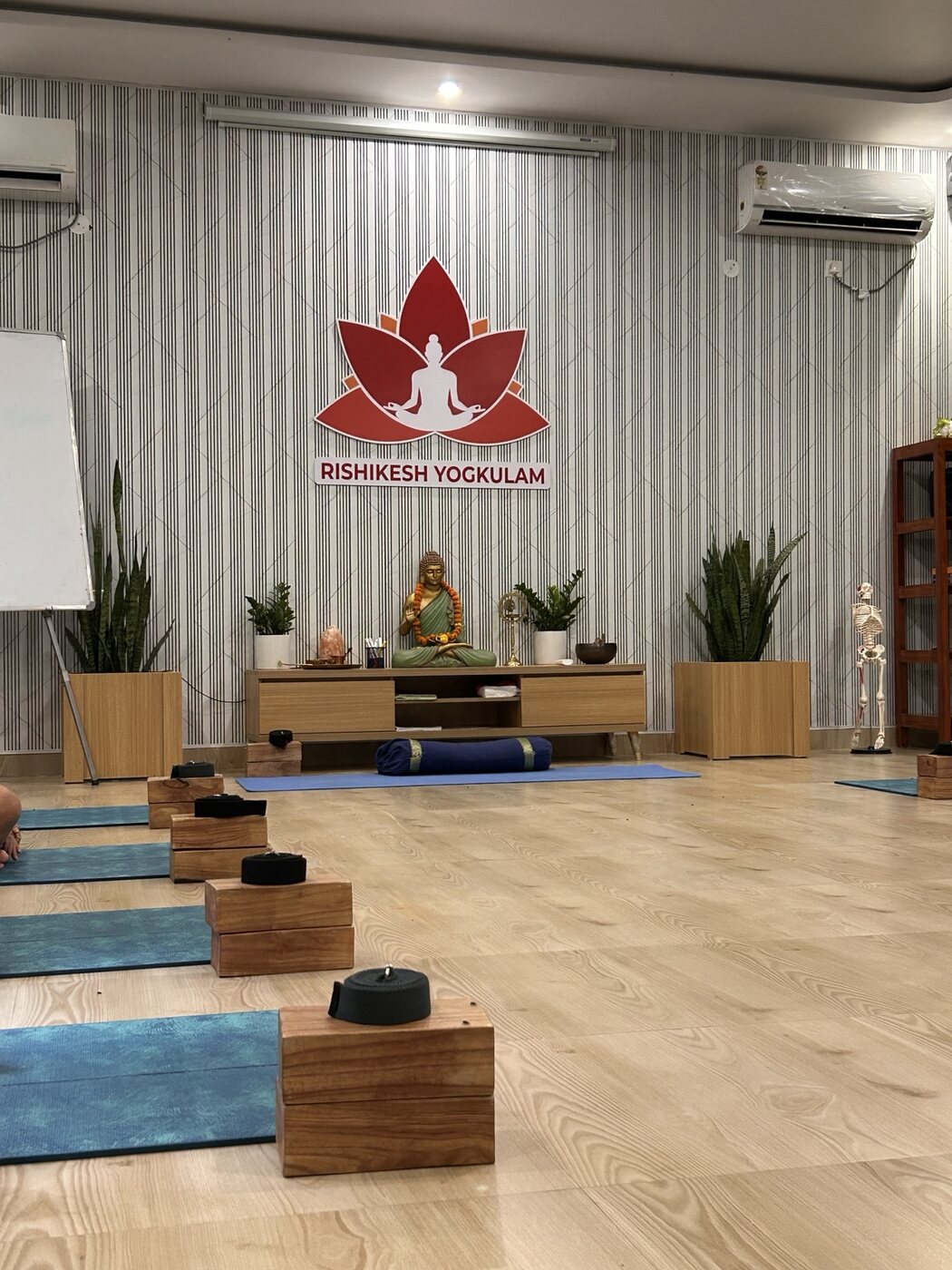 Students gathered in the yoga school training room